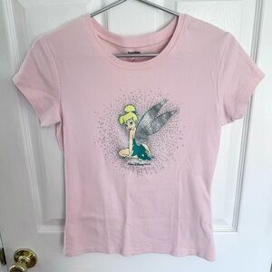 Vintage WDW Disney Pink Tinkerbell Tee with Silver glitter Accents - LARGE